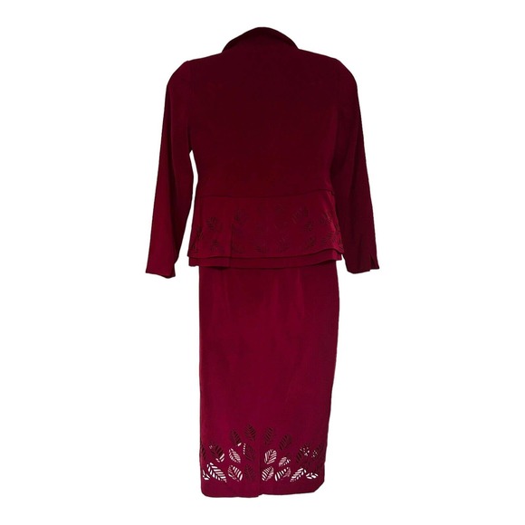 Midnight Velvet Cutwork Fall Burgundy Desk to  Dinner Office Power Skirt Suit - Picture 8 of 15